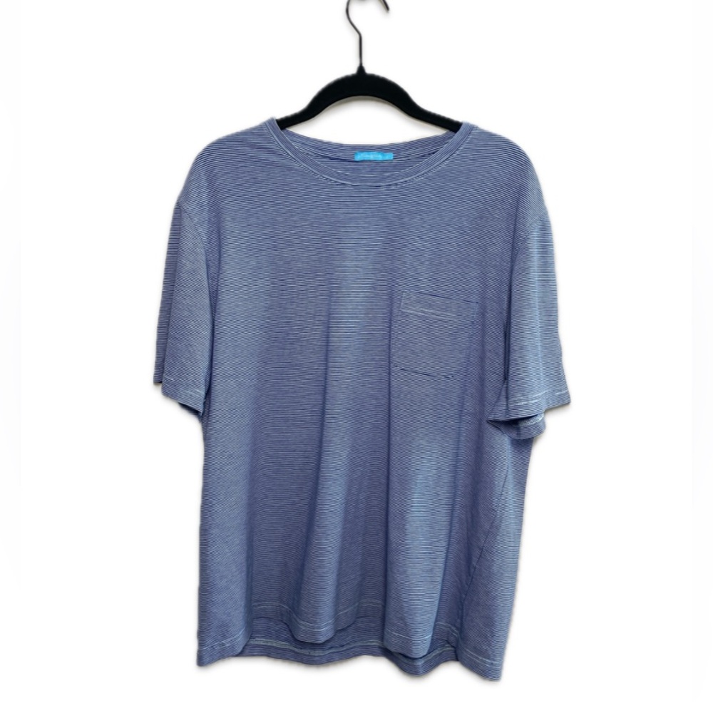 J.McLaughlin Womens Cotton Blend T-Shirt Blue Striped Short Sleeve Large